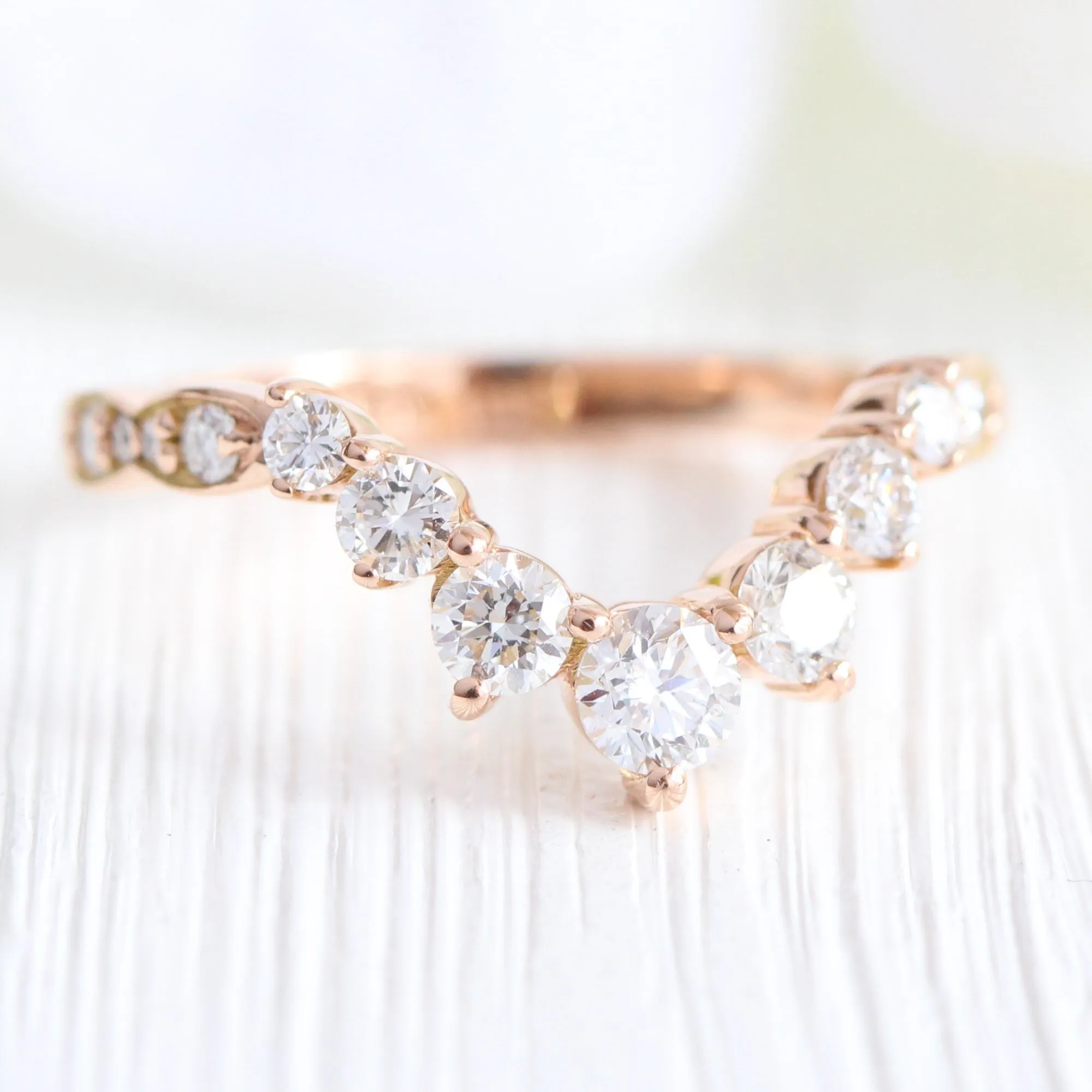 Large Tiara Halo Pear Ring Set w/ Peach Sapphire and Large 7 Diamond U Band