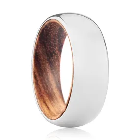 LIBERTY | Zebra Wood, Silver Tungsten Ring, Shiny, Domed