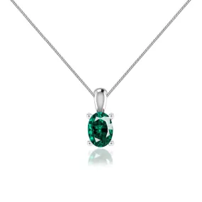 LILA - Oval Emerald 4 Claw Drop Pendant 18k White Gold