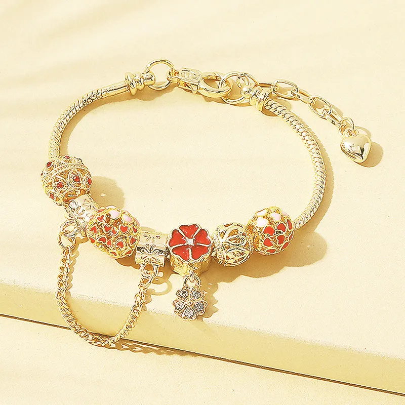 Luxe6101 - Flower Heart Charm Bracelet