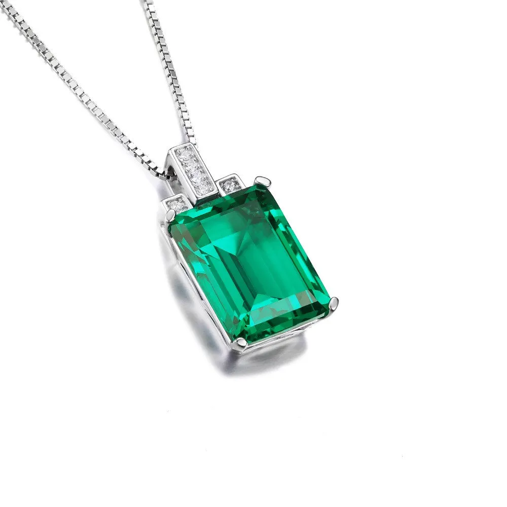 Luxury 6ct Created Green Nano Russian Emerald Pendant 925 Sterling Silver Pendant Fashion Jewelry Without Chain