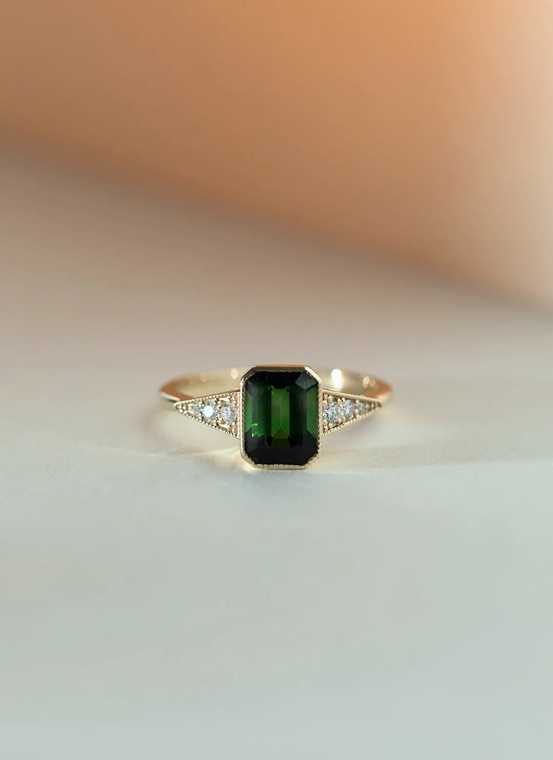 Mari diamond octagon tourmaline ring 14k gold