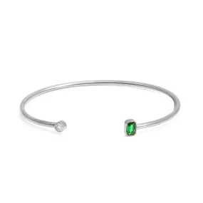 May Emerald Birthstone Bangle - Silver