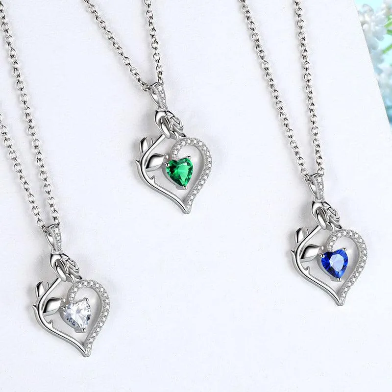 May Emerald Necklace Women Heart Birthstone Pendant Flower Rose Jewelry Birthday Gifts