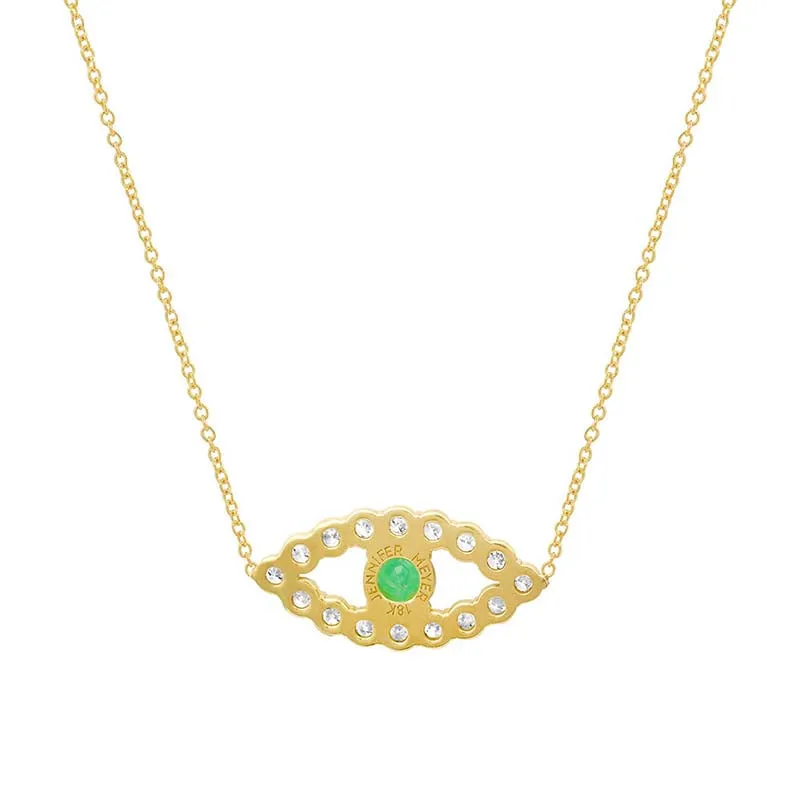 Medium Diamond Open Evil Eye Necklace with Emerald Center