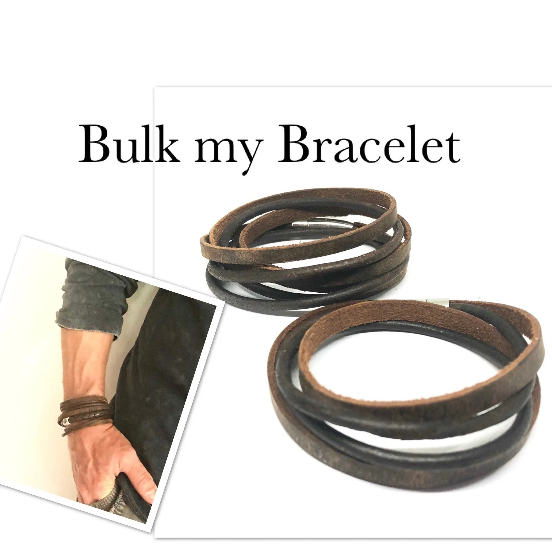 Men's Leather Bracelet with Custom Silver Bead