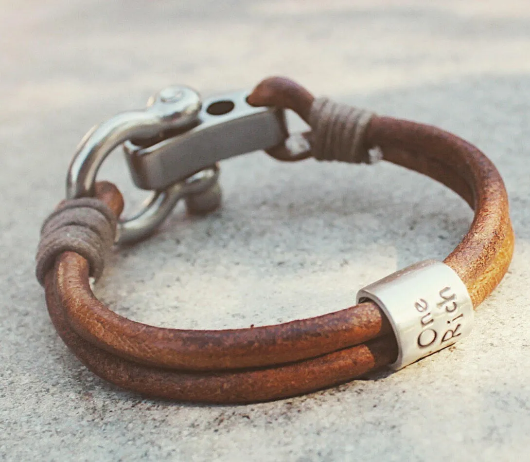 Men's Leather Bracelet with Custom Silver Bead