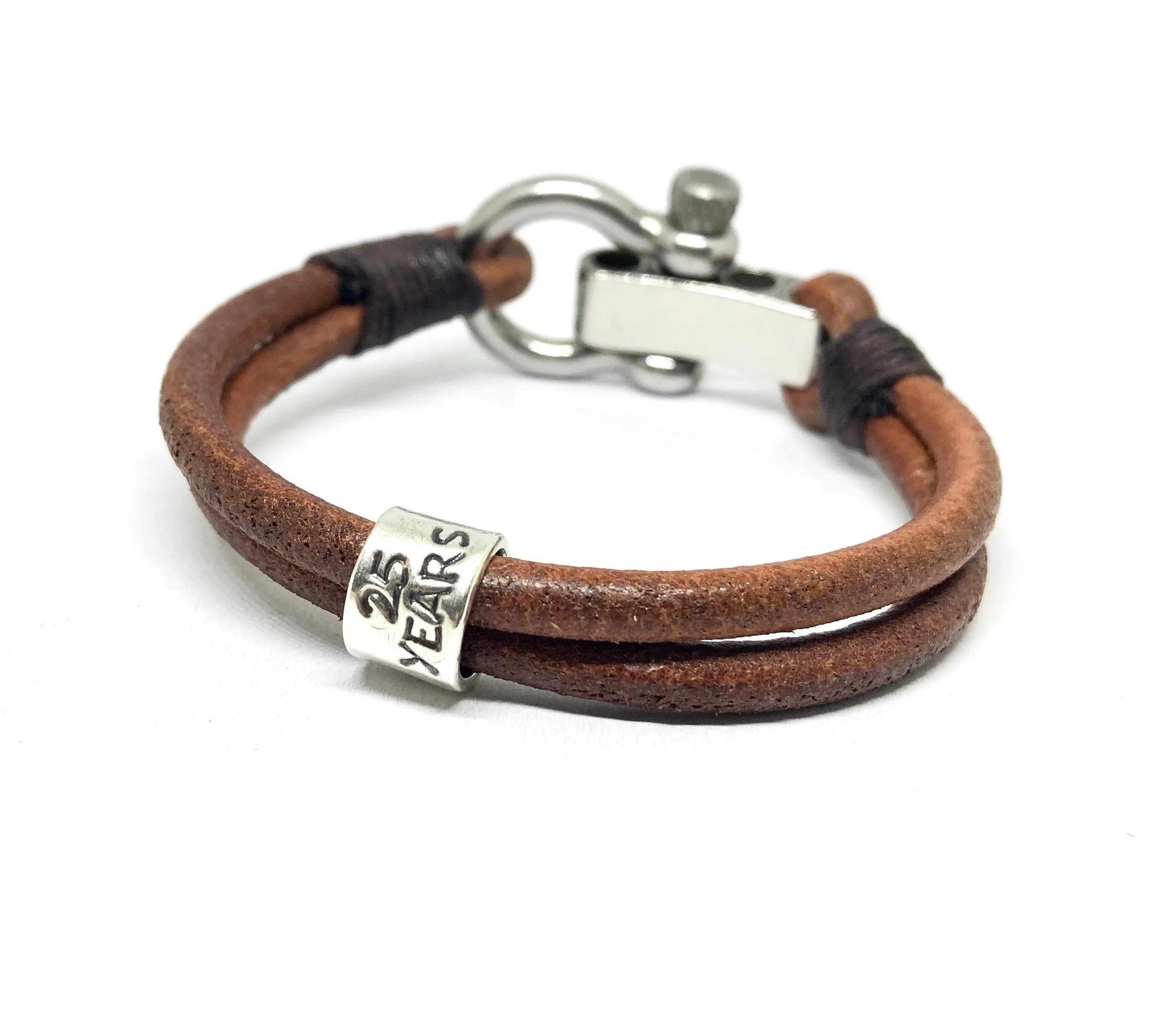 Men's Leather Bracelet with Custom Silver Bead