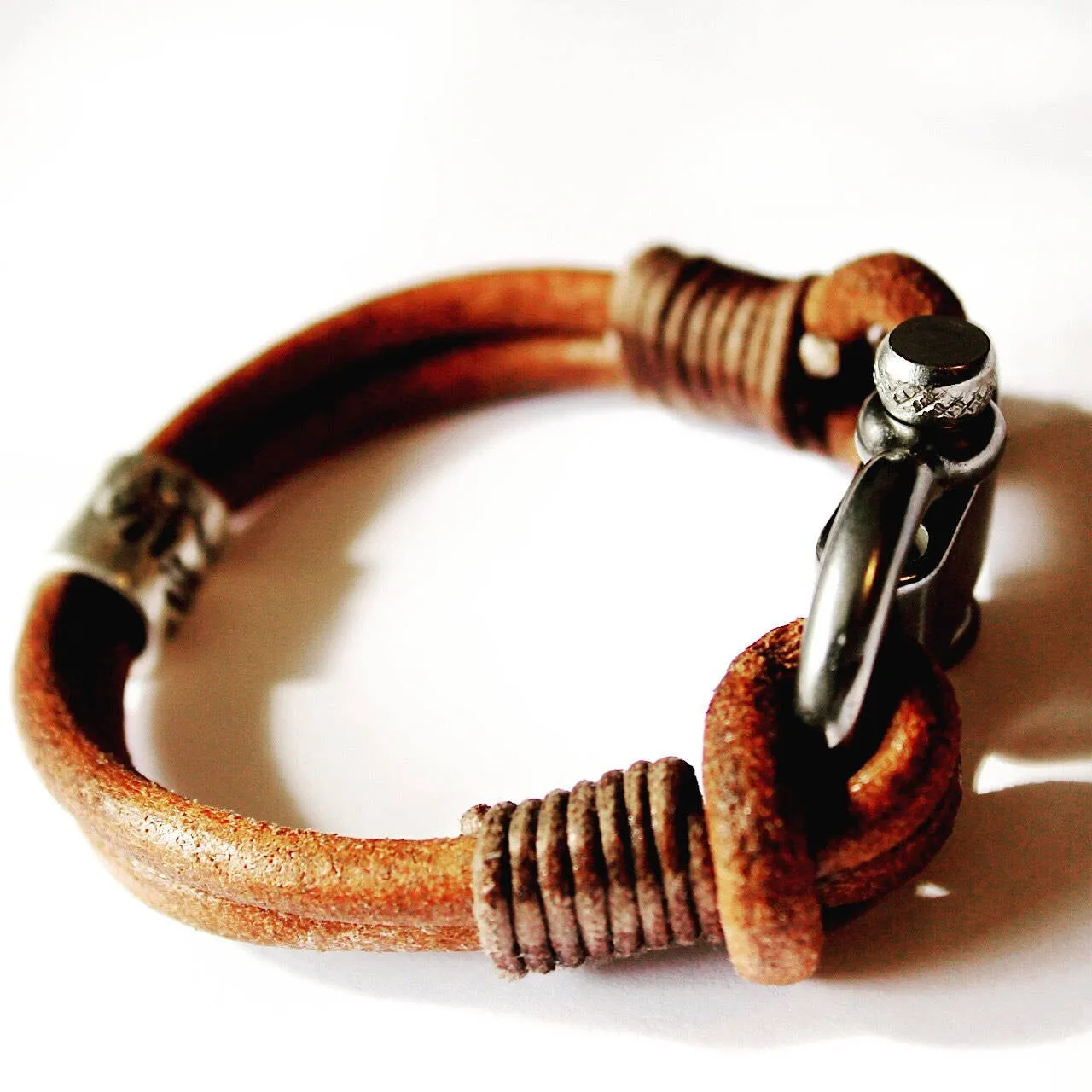 Men's Leather Bracelet with Custom Silver Bead