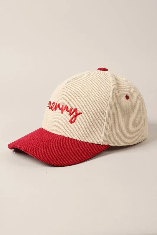 Merry Embroidered Two-Tone Corduroy Trucker Hat Christmas