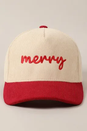 Merry Embroidered Two-Tone Corduroy Trucker Hat Christmas