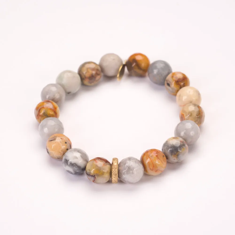 Mexican Crazy Lace Agate Bracelet with Boho Ring with Ice Aquamarine Bracelet