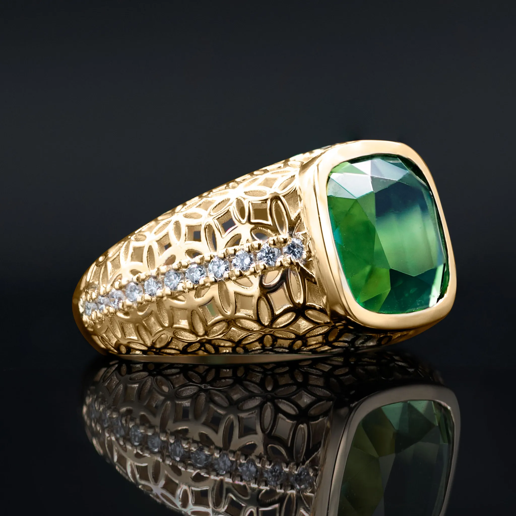 Miami Ring: Art Deco Floral Tourmaline & Diamond