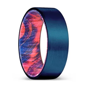 MILS | Blue & Red Wood, Blue Tungsten Ring, Brushed, Flat