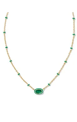 Mini Elisa Enamel Frame Short Pendant Necklace in Gold Emerald Illusion