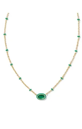 Mini Elisa Enamel Frame Short Pendant Necklace in Gold Emerald Illusion