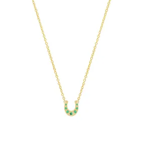 Mini Horseshoe Necklace with Emerald Accents