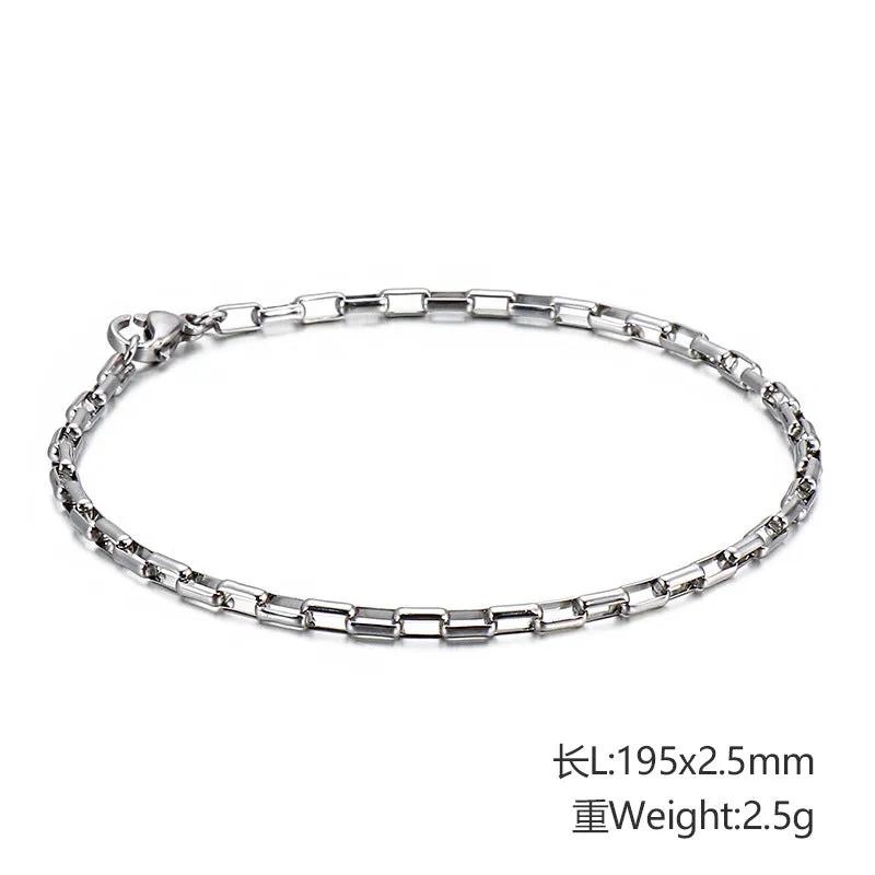 Modern Stainless Steel Plaid Bracelet for Men and Women - Personalized Titanium Steel Long Chain Jewelry