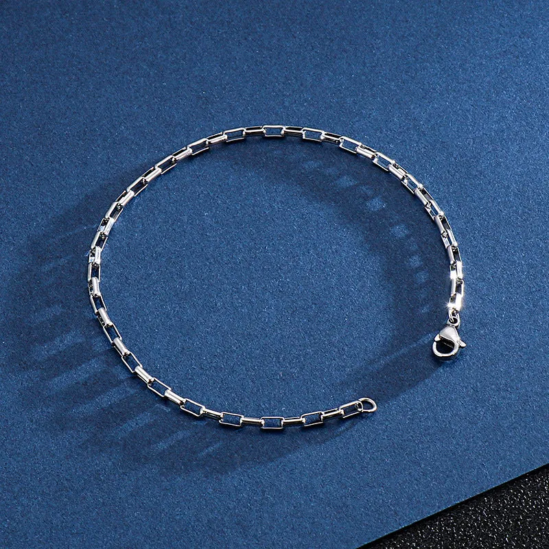 Modern Stainless Steel Plaid Bracelet for Men and Women - Personalized Titanium Steel Long Chain Jewelry