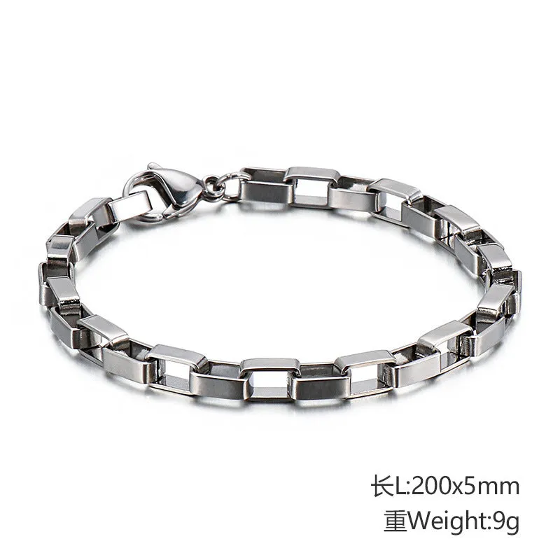 Modern Stainless Steel Plaid Bracelet for Men and Women - Personalized Titanium Steel Long Chain Jewelry