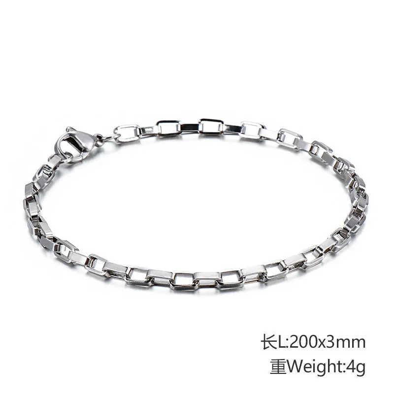 Modern Stainless Steel Plaid Bracelet for Men and Women - Personalized Titanium Steel Long Chain Jewelry