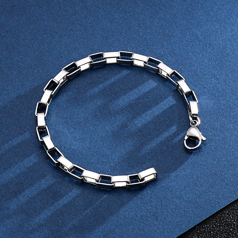 Modern Stainless Steel Plaid Bracelet for Men and Women - Personalized Titanium Steel Long Chain Jewelry