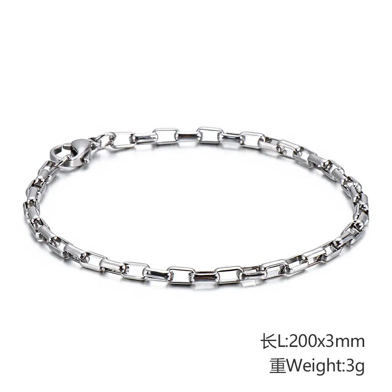 Modern Stainless Steel Plaid Bracelet for Men and Women - Personalized Titanium Steel Long Chain Jewelry