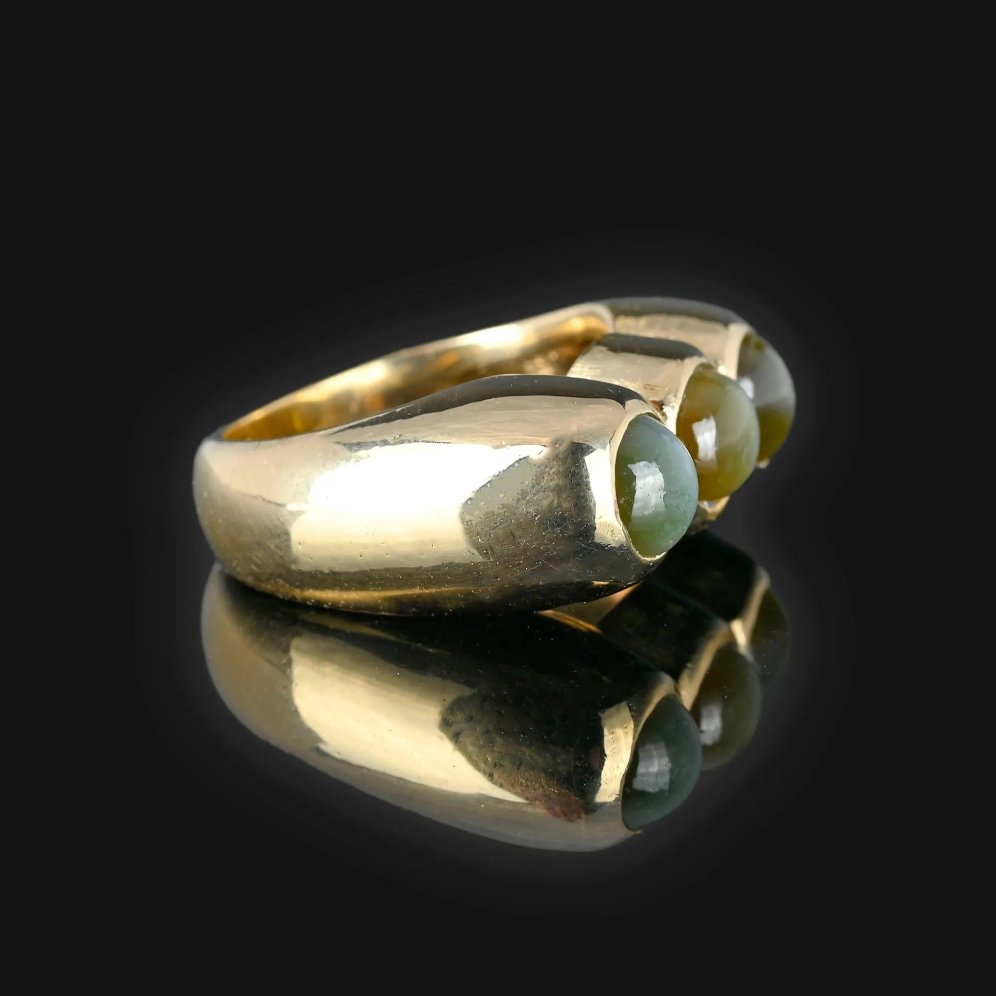 Modernist 14K Gold Cat's Eye Chrysoberyl Ring, 18 Grams