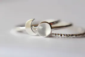 Moon Ring Set,Modern Stacking Set,Contemporary Moonstone Stacking Set,Crescent Moon Ring Set,Textured Rings,Silver Ring Set, White Moonstone