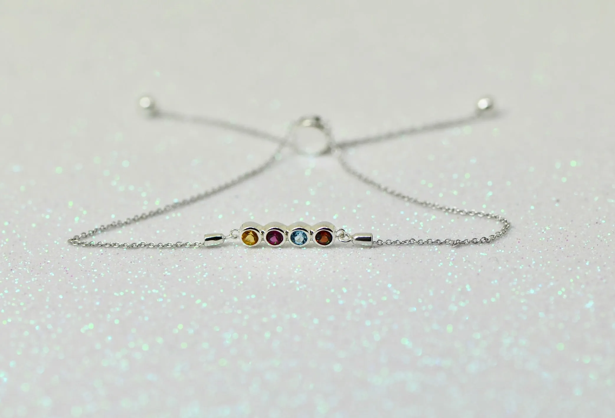 Mother's Family Bezel-Set Adjustable Slide Bracelet