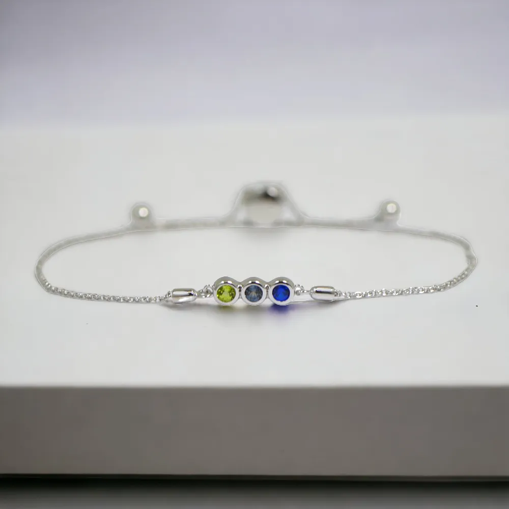 Mother's Family Bezel-Set Adjustable Slide Bracelet