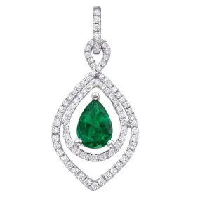 Mountz Collection Emerald and Diamond Pendant Necklace in 14K White Gold