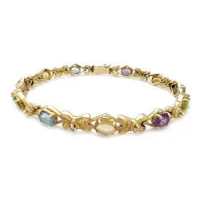 Multi-Color XO Rhombus Framed Bracelet (14K)