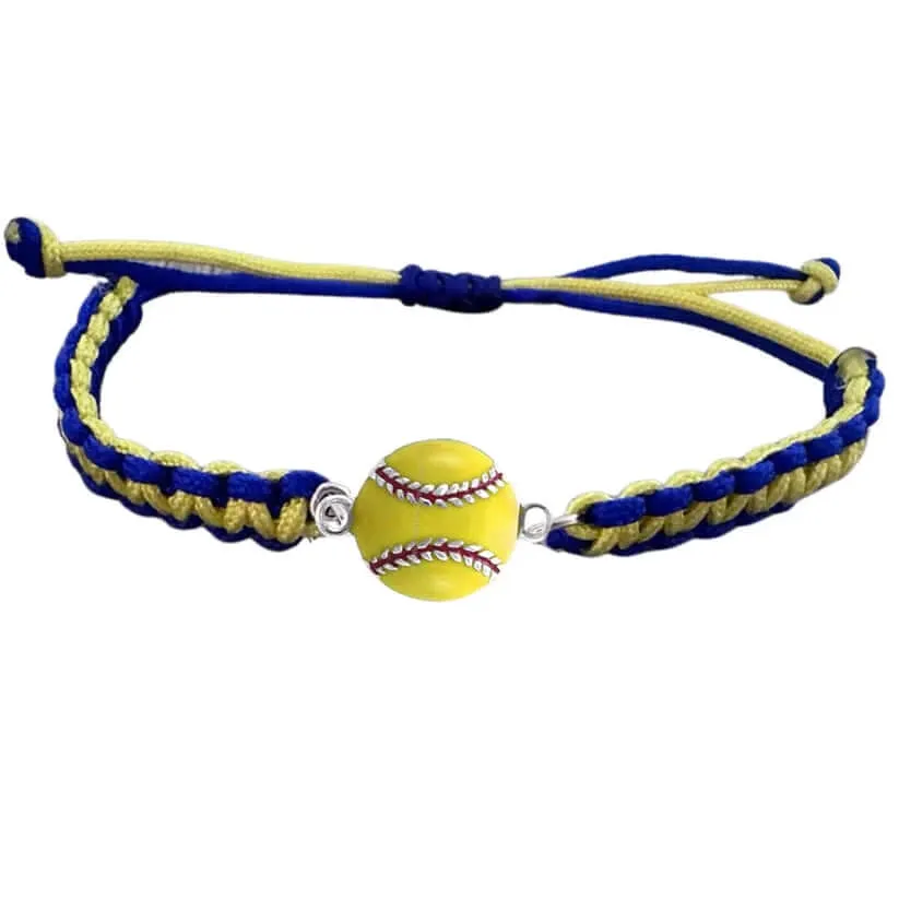 Multi Colored Softball Rope Bracelet - Pick Colors & Charms