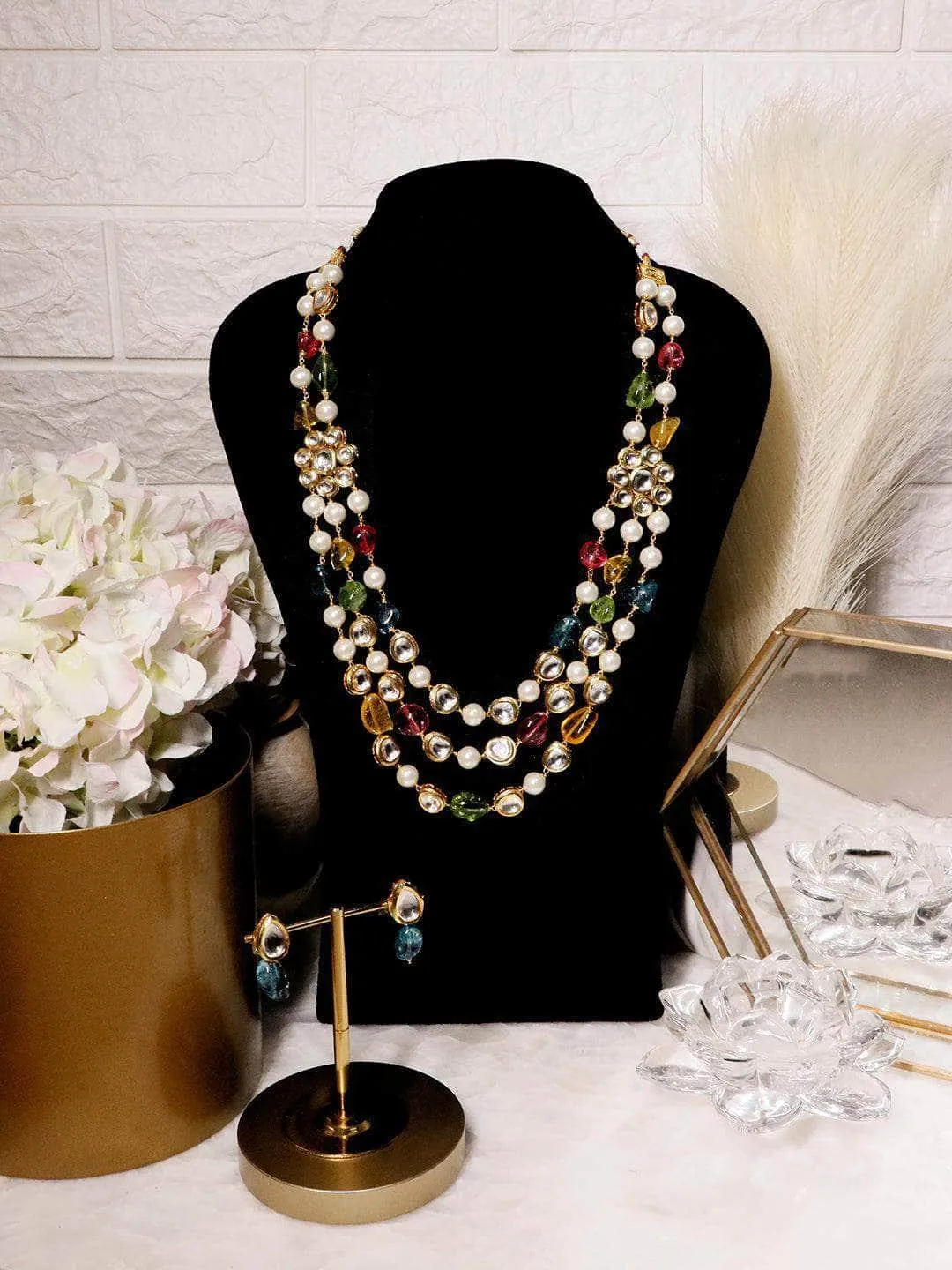 Multi Colored Triple Layered Necklace