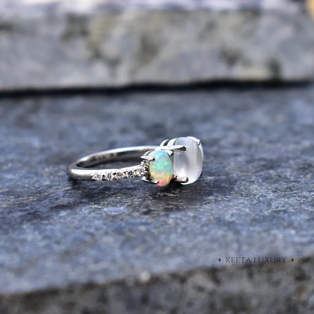 Mystic Moon Dance - Moonstone and Opal Ring