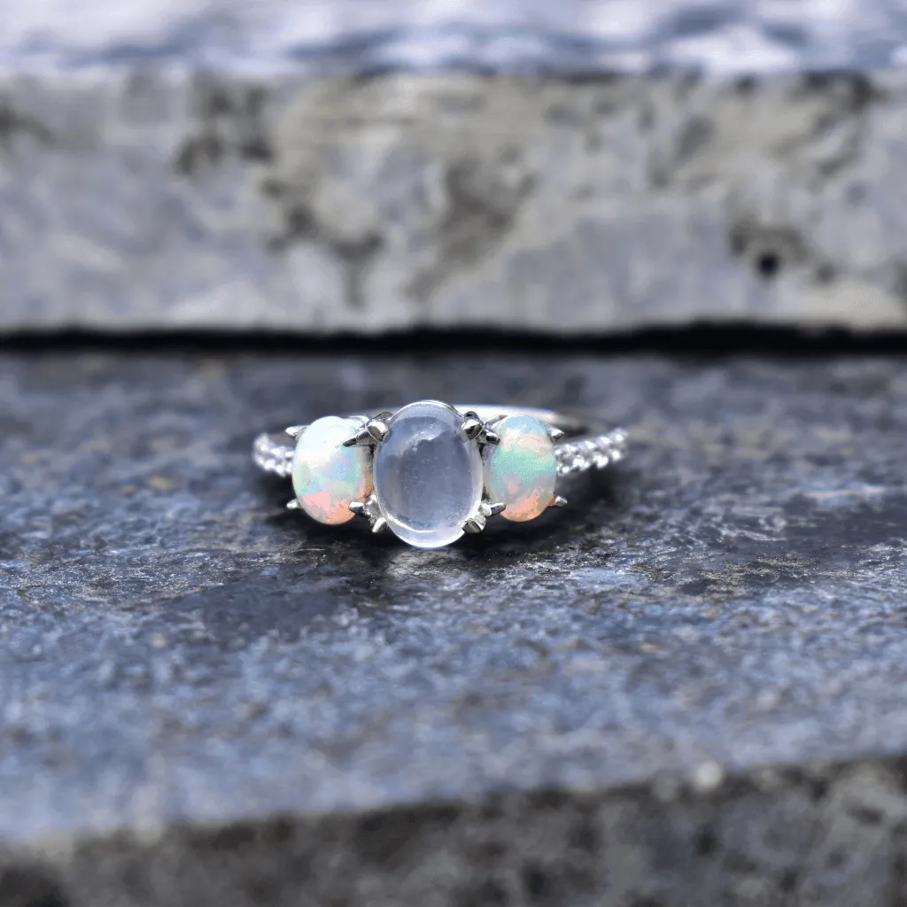 Mystic Moon Dance - Moonstone and Opal Ring