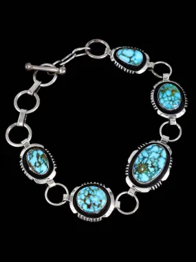 Native American Sterling Silver Kingman Turquoise Link Bracelet