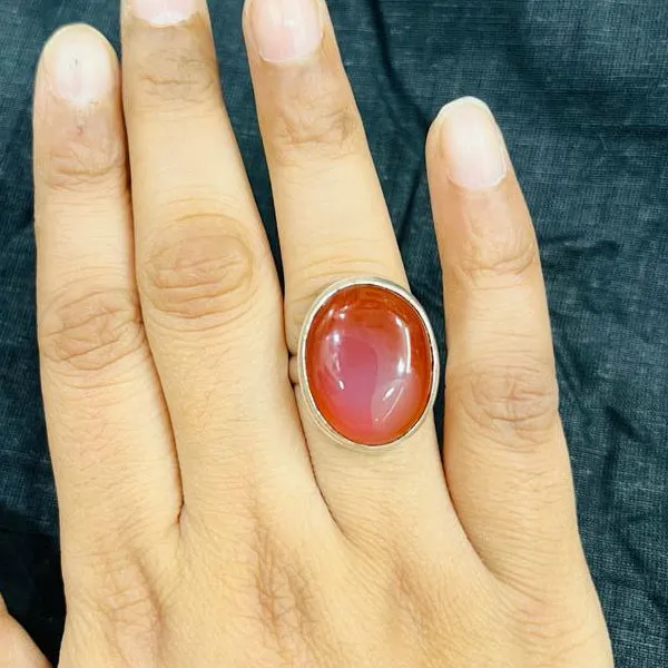 Natural Carnelian Gemstone Adjustable Ring in White Metal German Silver for Men & Women