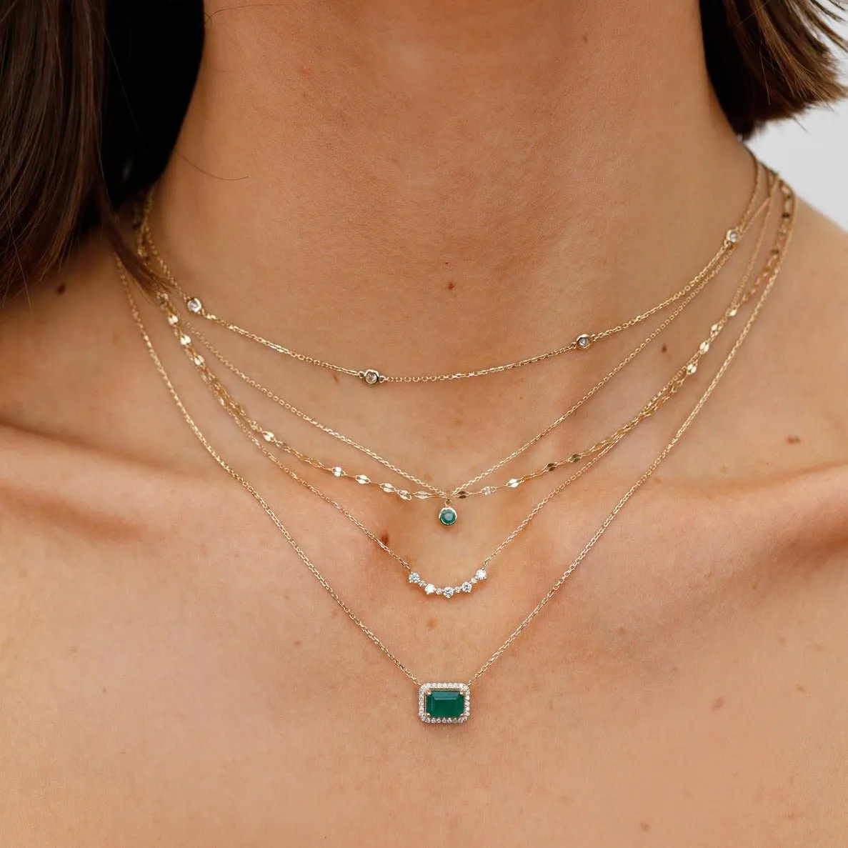 Natural Emerald Bezel Necklace, Vienna