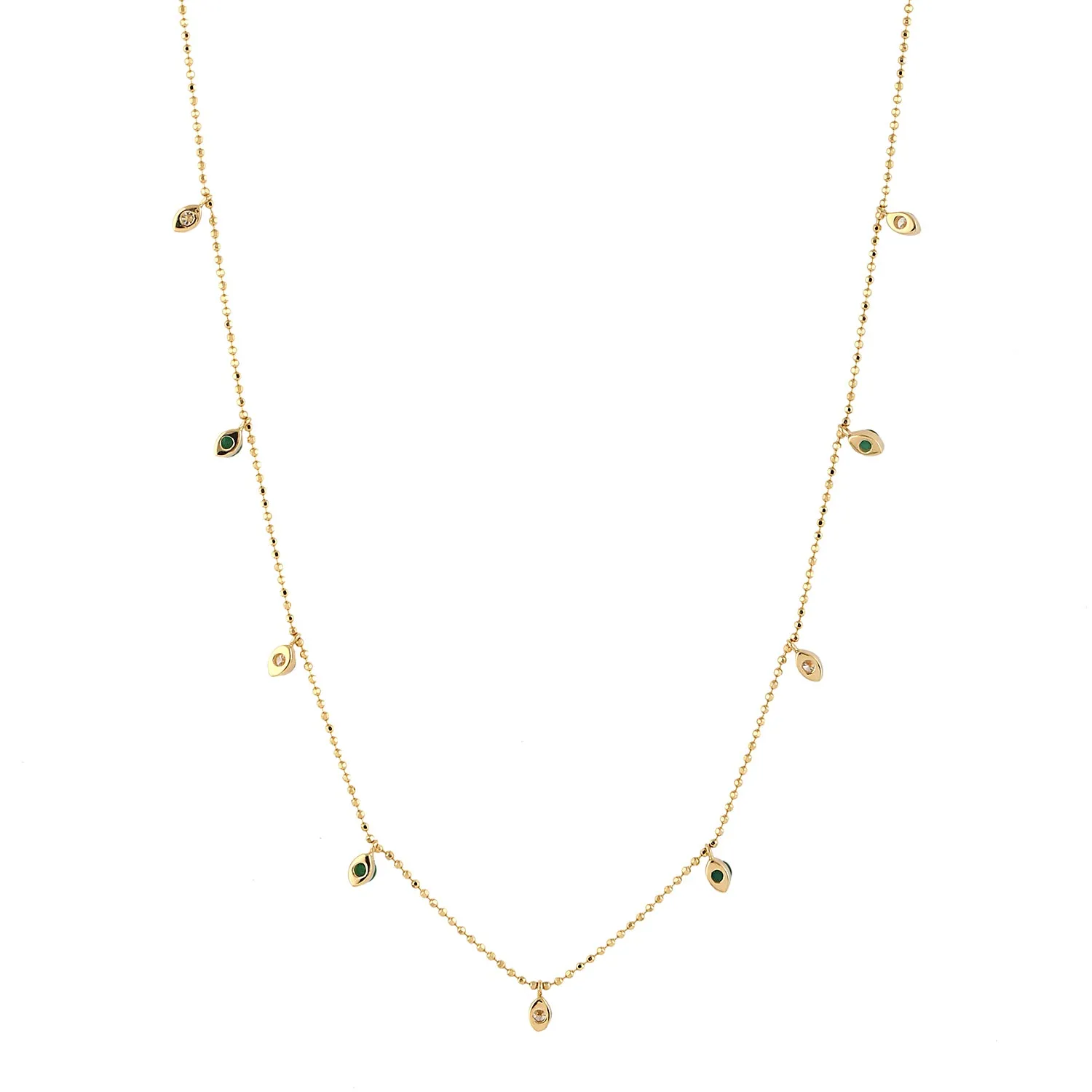 Natural Emerald Diamond Gemstone Chain Necklace Jewelry In 18k Yellow Gold For Her