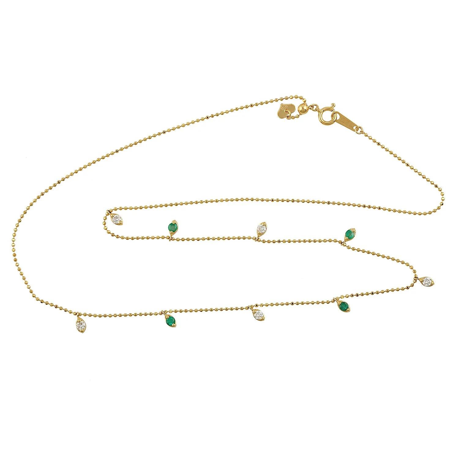 Natural Emerald Diamond Gemstone Chain Necklace Jewelry In 18k Yellow Gold For Her