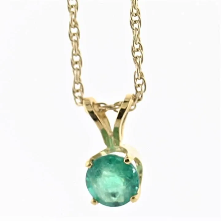 Natural Emerald Solitaire Necklace 14k Yellow Gold