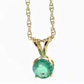 Natural Emerald Solitaire Necklace 14k Yellow Gold