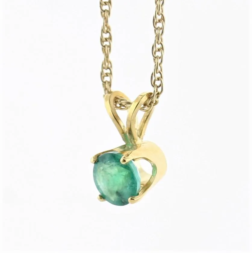 Natural Emerald Solitaire Necklace 14k Yellow Gold