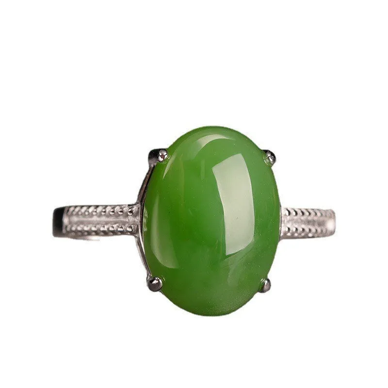 Natural Jade Ring Nephrite Silver Zircon Adjustable Ring ZNRG122