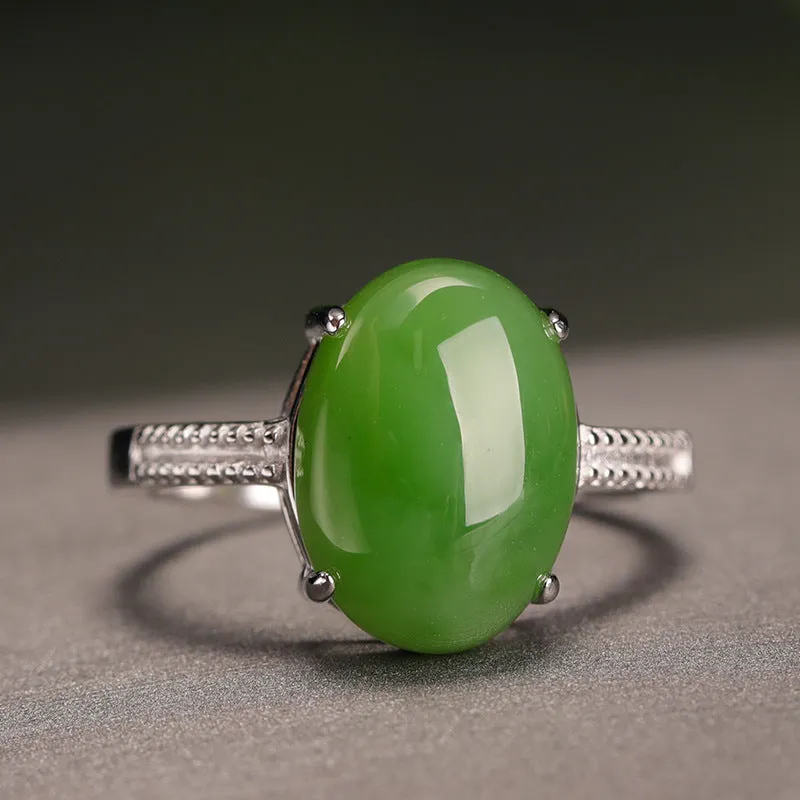 Natural Jade Ring Nephrite Silver Zircon Adjustable Ring ZNRG122