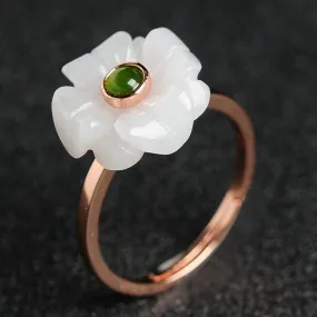 Natural Jadeite&Nephrite Adjustable Jade Flower Ring WR21