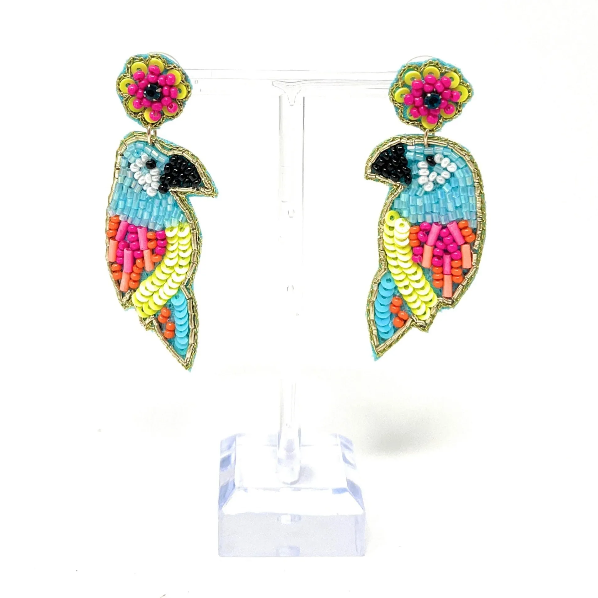 Neon Parrot Beaded Earrings