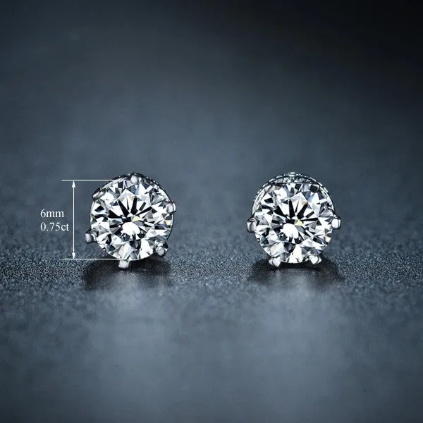 New Classic Crown Shaped Stud Earrings 0.75ct Top Grade CZ Brincos White Gold Plated Earrings for Women Jewelry Anel